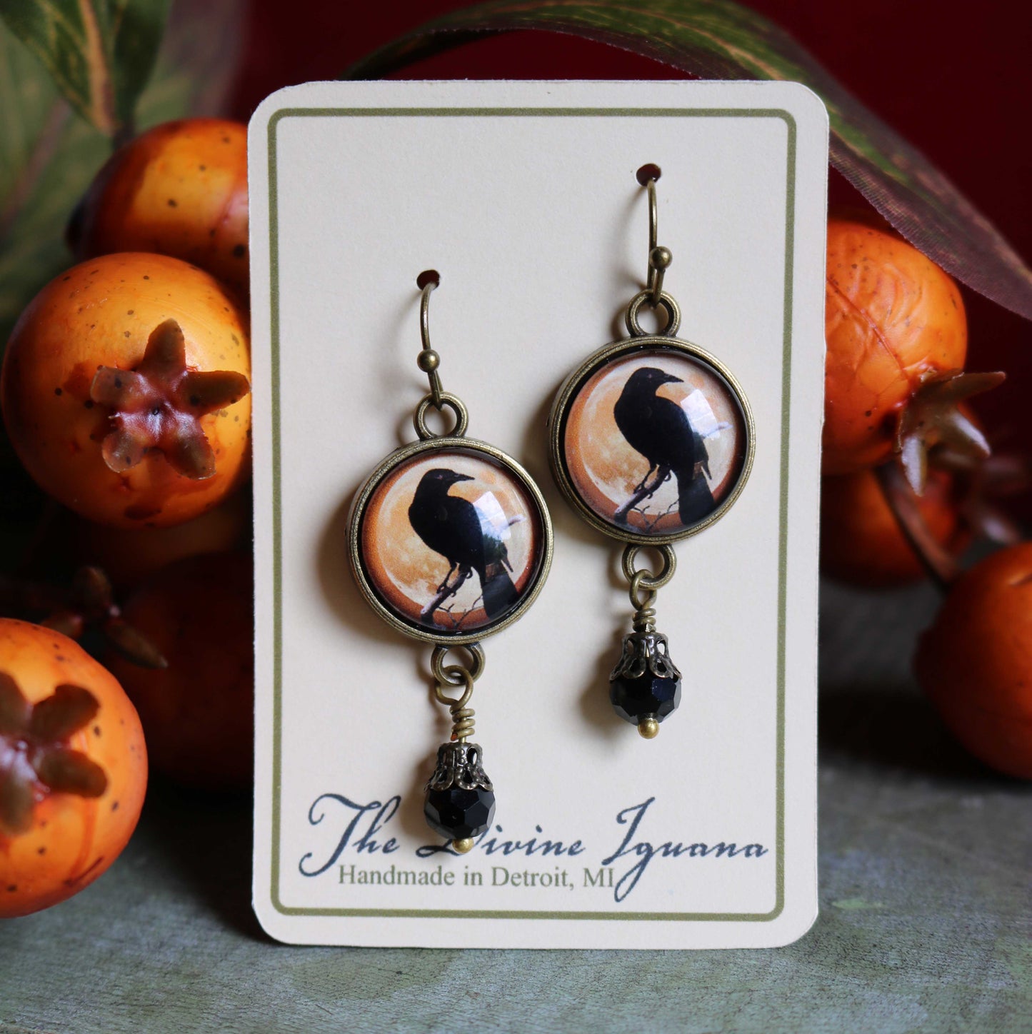 Orange Crow or Raven Goth Halloween Earrings