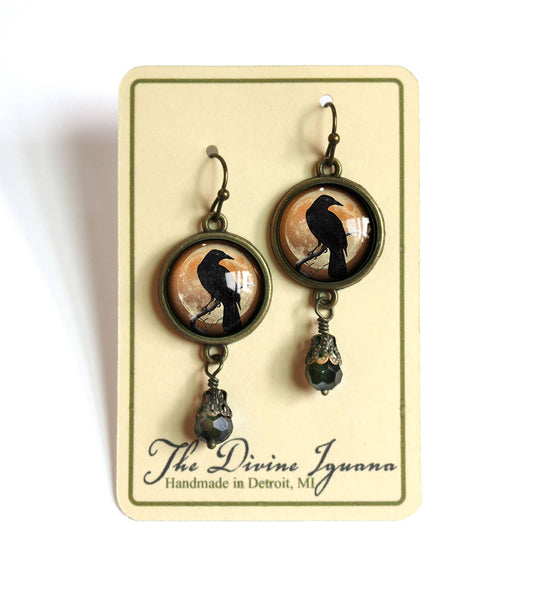 Orange Crow or Raven Goth Halloween Earrings