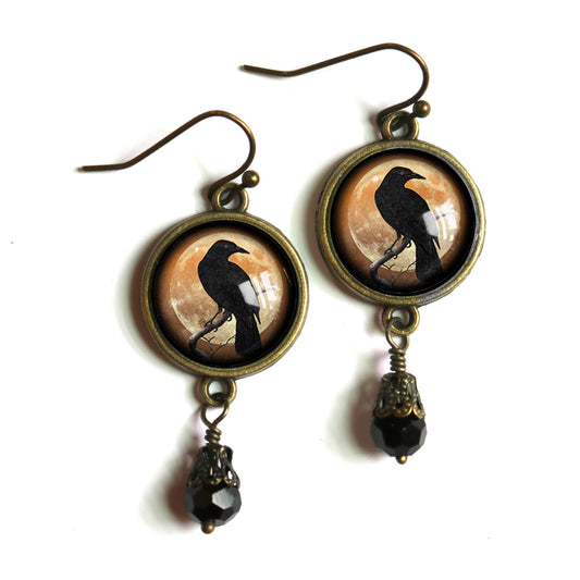Orange Crow or Raven Goth Halloween Earrings